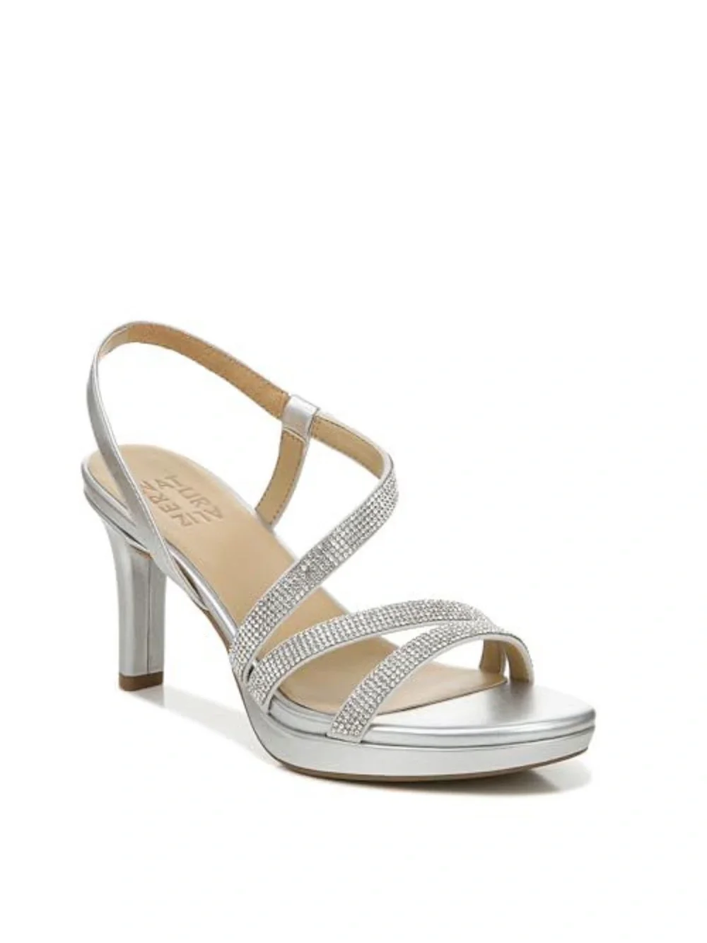 Brand New Naturalizer Women’s Brenta2, Silver  Heeled Sandal size 10 Wide